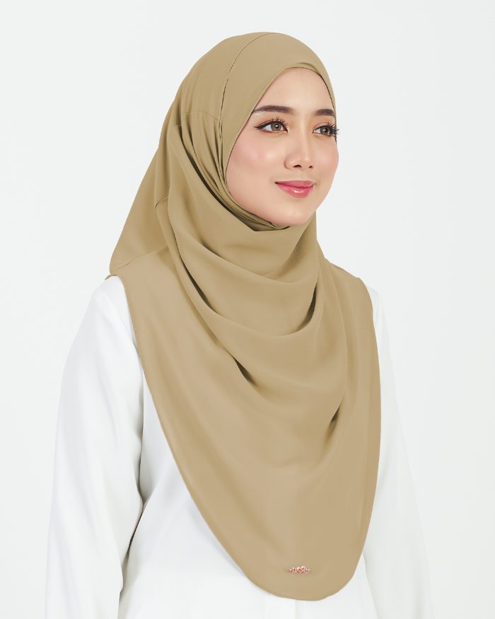 [AS-IS] Tudung Sarung Instant Chiffon Lustia (L) - Latte Brown - Image 3