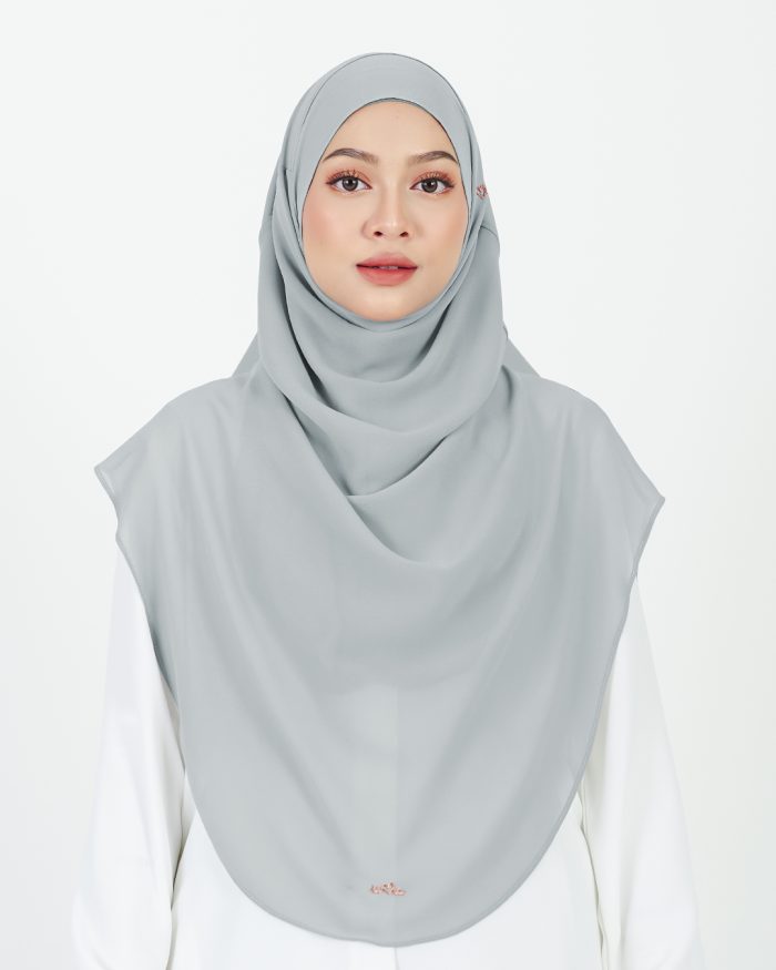 [AS-IS] Tudung Sarung Instant Chiffon Lustia (XL) - Silver Grey