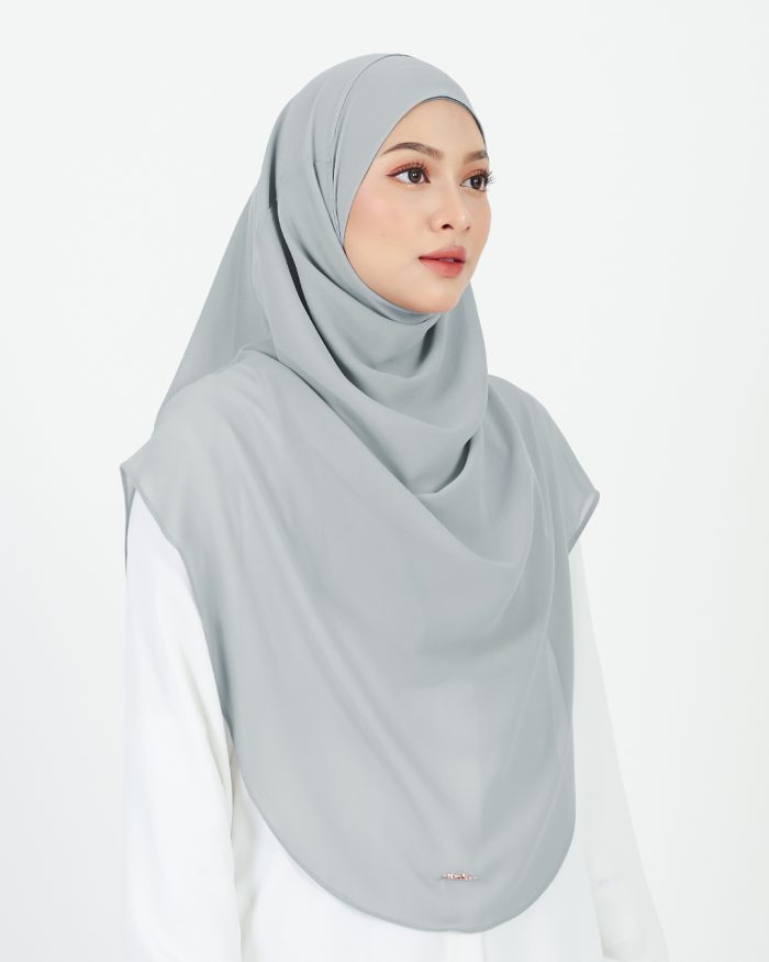 [AS-IS] Tudung Sarung Instant Chiffon Lustia (XL) - Silver Grey - Image 3