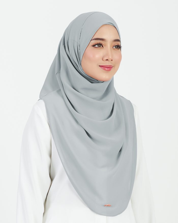 [AS-IS] Tudung Sarung Instant Chiffon Lustia (L) - Silver Grey - Image 3