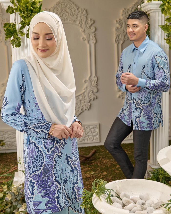Baju Kurung Moden Batik Sultanah - Indra Baby Blue - Image 6