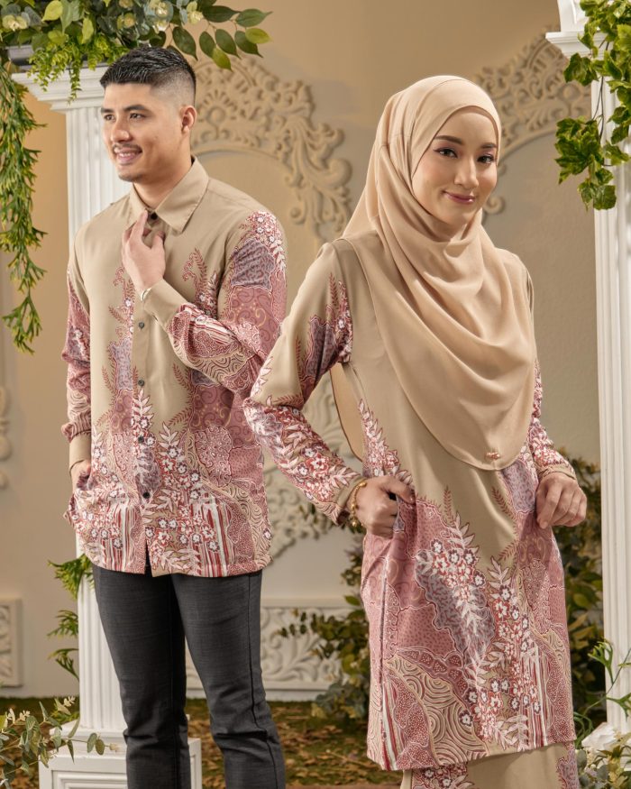 Baju Kurung Moden Batik Sultanah - Karunia Tan Khaki - Image 5