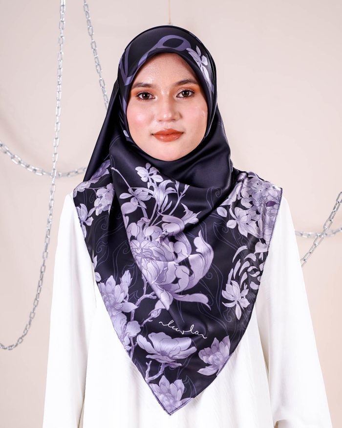 Tudung Bawal Satin Madonna - Dark Ballet - Image 3