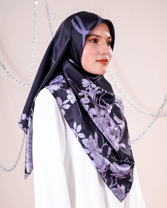 Tudung Bawal Satin Madonna - Dark Ballet - Image 4