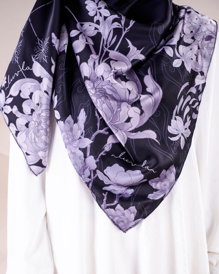 Tudung Bawal Satin Madonna - Dark Ballet - Image 5