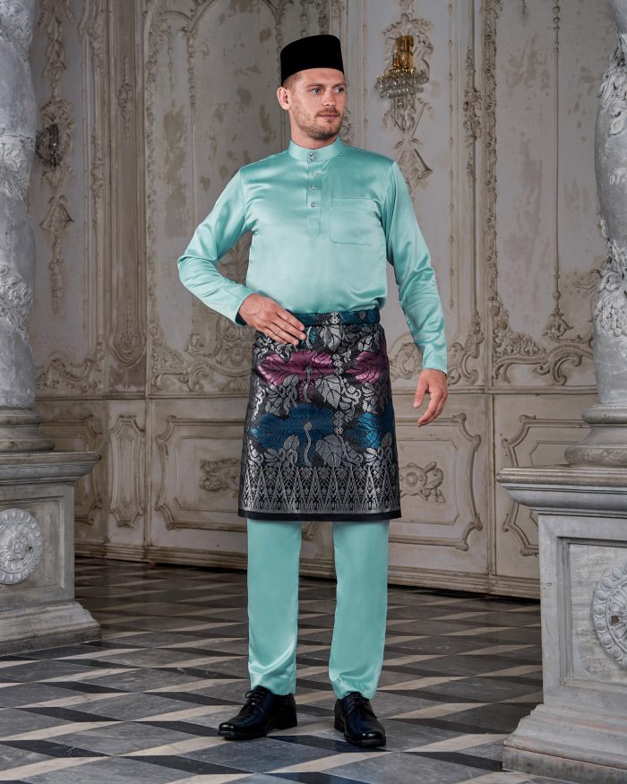 Baju Melayu Tailored Fit - Aqua Blue - Image 2