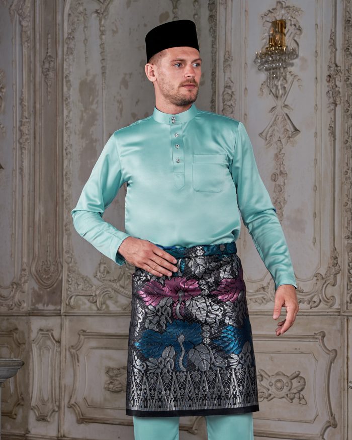 Baju Melayu Tailored Fit - Aqua Blue - Image 3