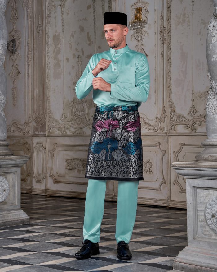 Baju Melayu Tailored Fit - Aqua Blue