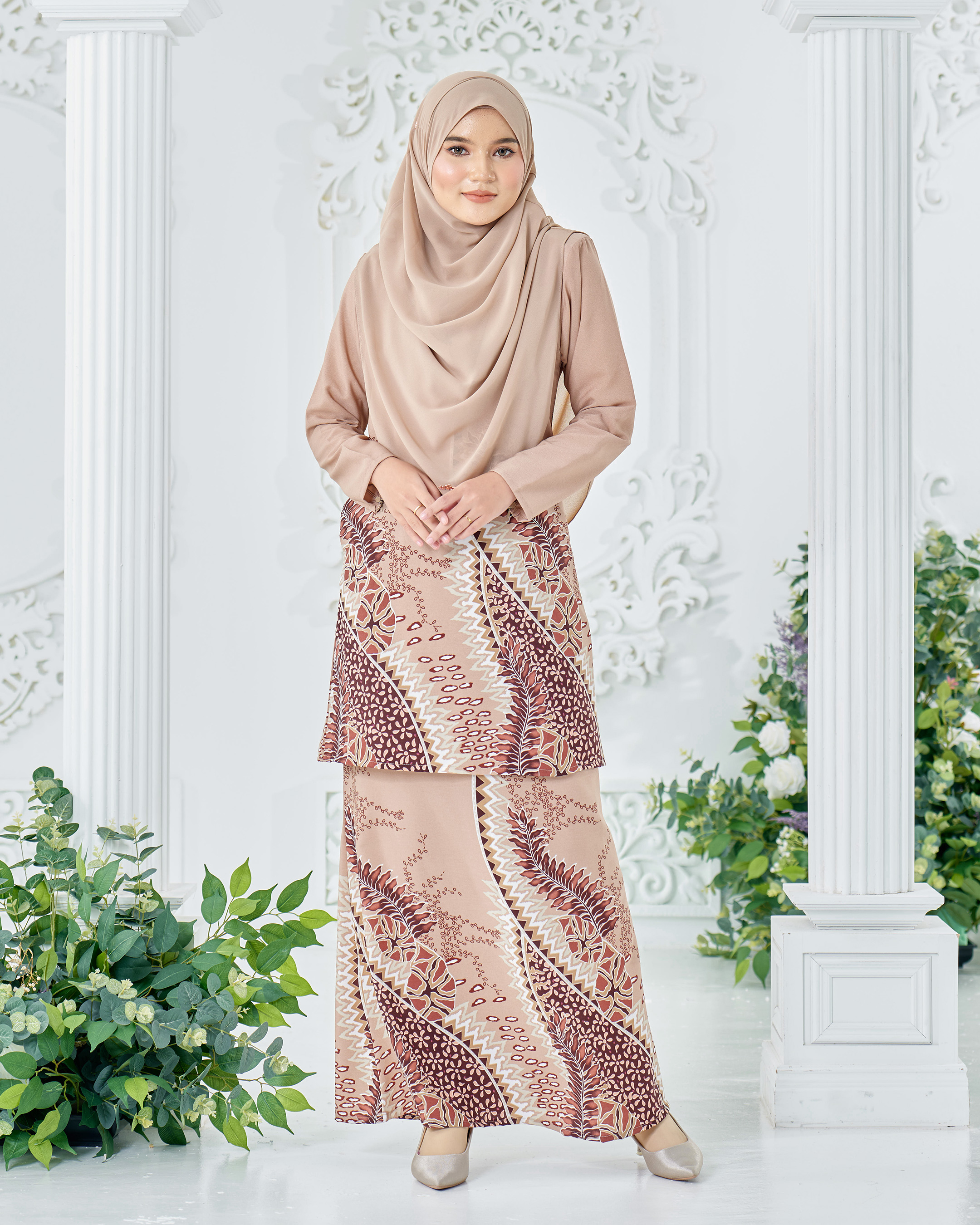 Baju Kurung Moden Batik Sultanah Ombak Light Brown Kualiti Designer Harga Luarbiasa 2964