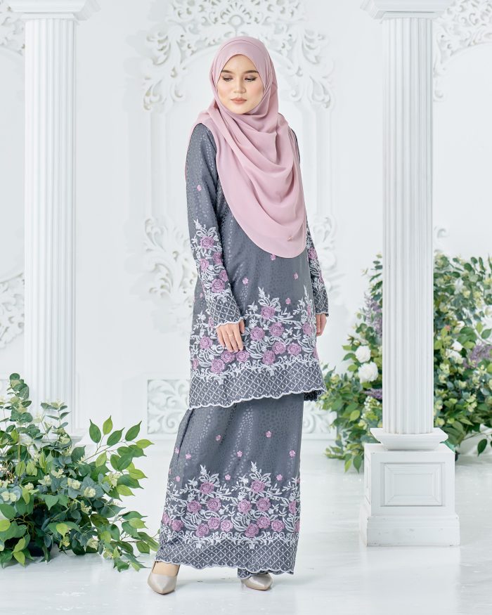 Baju Kurung Sulam Mahsuri - Rose Dark Grey