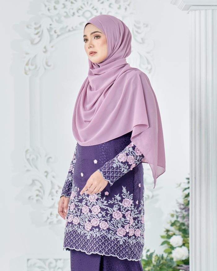 Baju Kurung Sulam Mahsuri - Rose Eggplant - Image 5