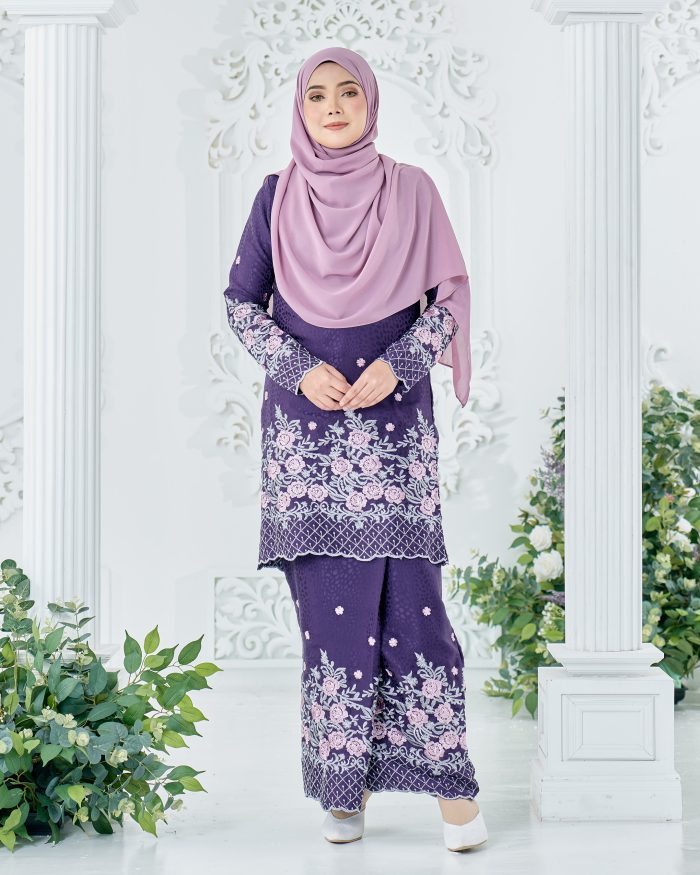 Baju Kurung Sulam Mahsuri - Rose Eggplant