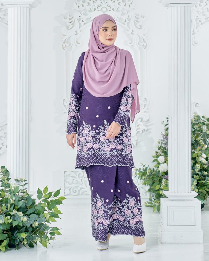 Baju Kurung Sulam Mahsuri - Rose Eggplant - Image 2