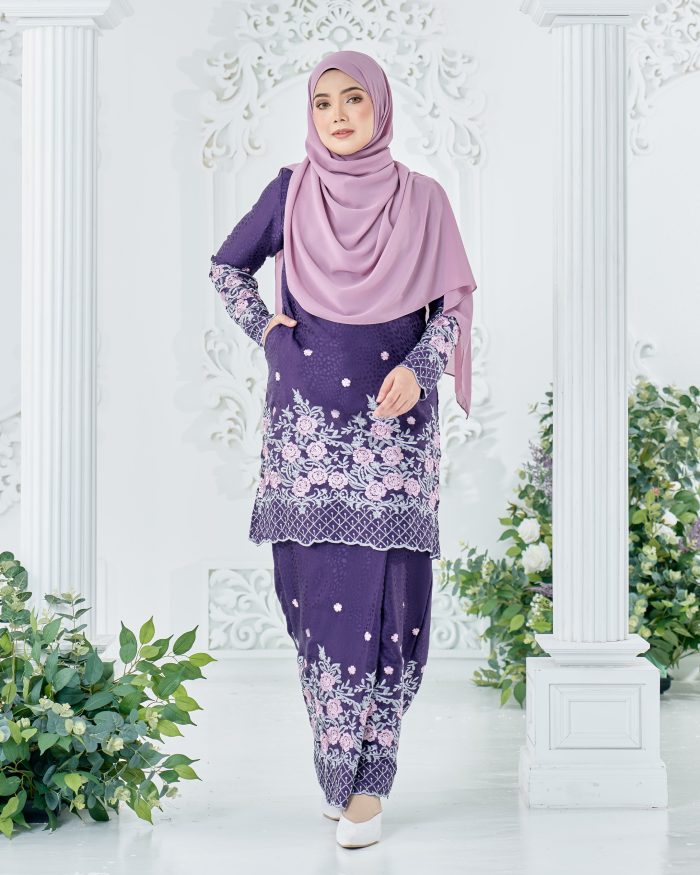 Baju Kurung Sulam Mahsuri - Rose Eggplant - Image 3