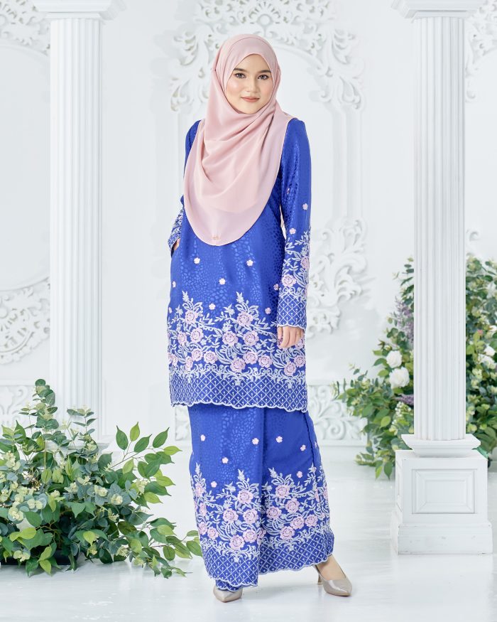 Baju Kurung Sulam Mahsuri - Rose Royal Blue