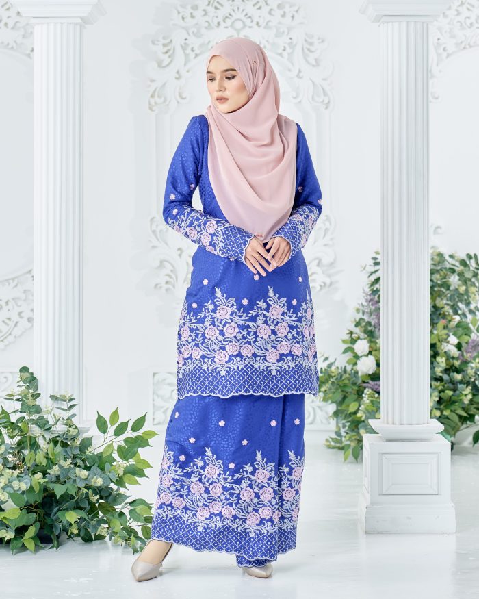 Baju Kurung Sulam Mahsuri - Rose Royal Blue - Image 3