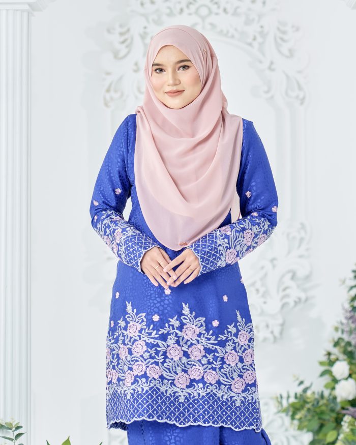 Baju Kurung Sulam Mahsuri - Rose Royal Blue - Image 4