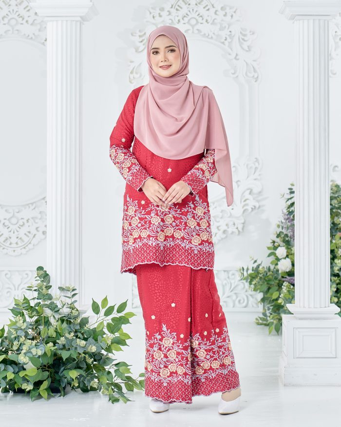 Baju Kurung Sulam Mahsuri - Rose Ruby Red - Image 2