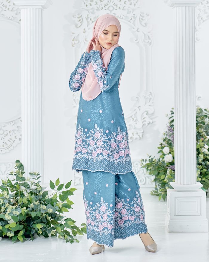 Baju Kurung Sulam Mahsuri - Rose Turquoise