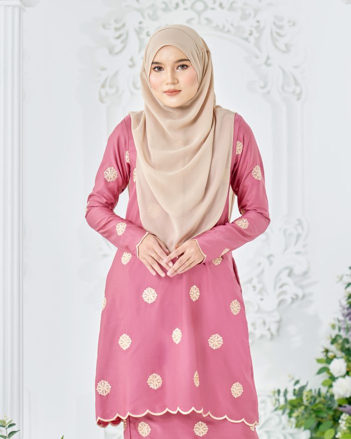 Baju Kurung Sulam Songket Tun Fatimah - Embun Brink Pink - Image 6