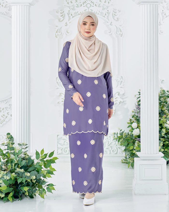 Baju Kurung Sulam Songket Tun Fatimah - Embun Lavendar Purple