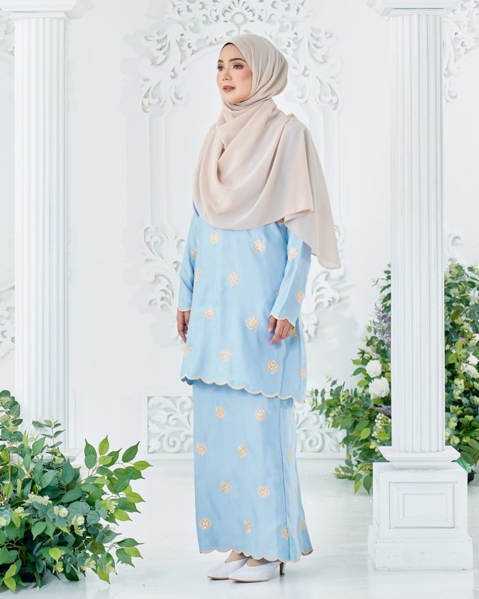 Baju Kurung Sulam Songket Tun Fatimah - Embun Light Blue