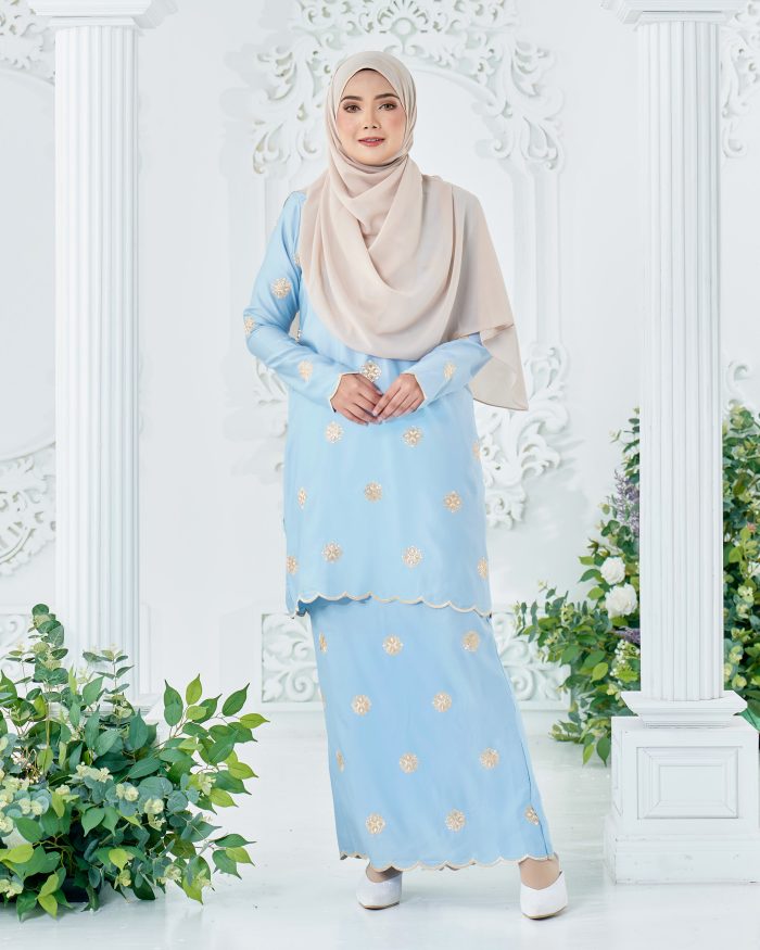 Baju Kurung Sulam Songket Tun Fatimah - Embun Light Blue - Image 3