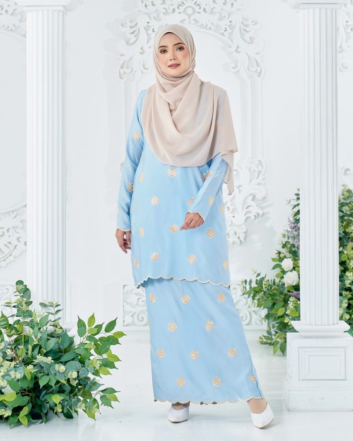 Baju Kurung Sulam Songket Tun Fatimah - Embun Light Blue - Image 4