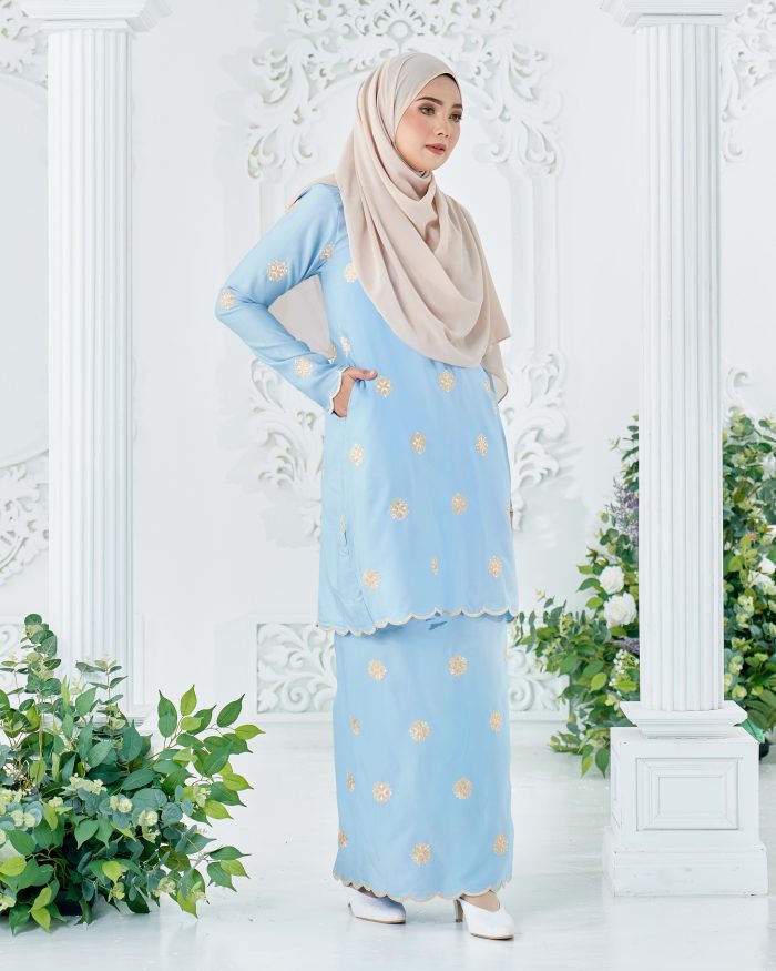 Baju Kurung Sulam Songket Tun Fatimah - Embun Light Blue - Image 2