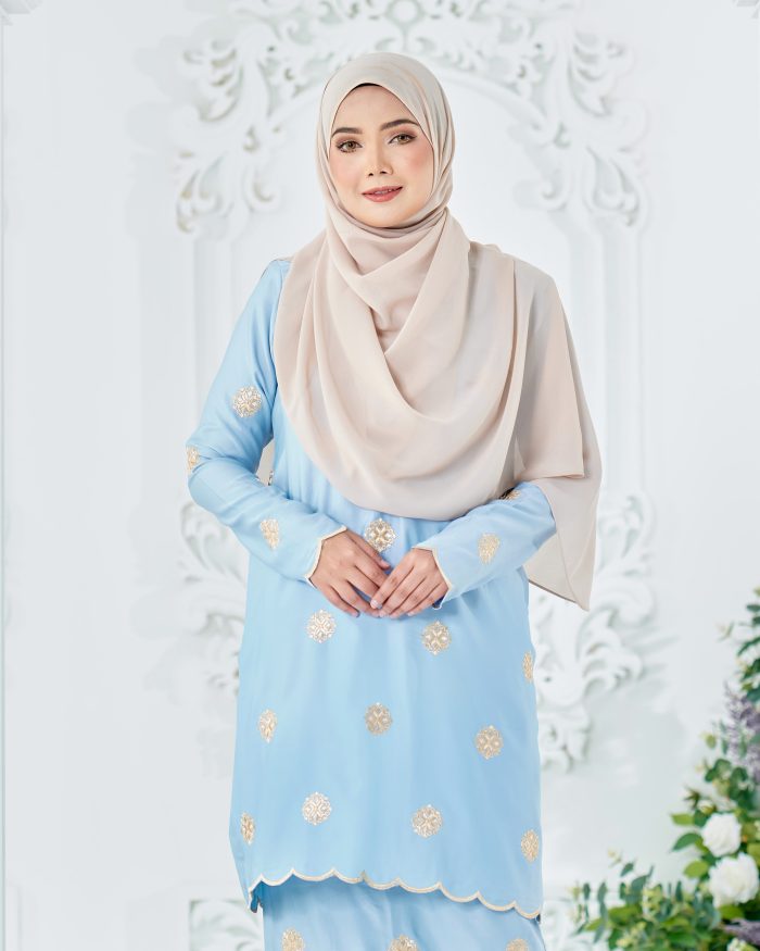 Baju Kurung Sulam Songket Tun Fatimah - Embun Light Blue - Image 6