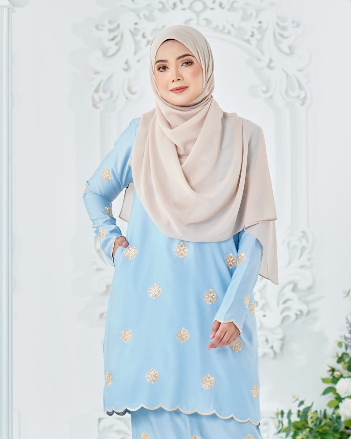 Baju Kurung Sulam Songket Tun Fatimah - Embun Light Blue - Image 7