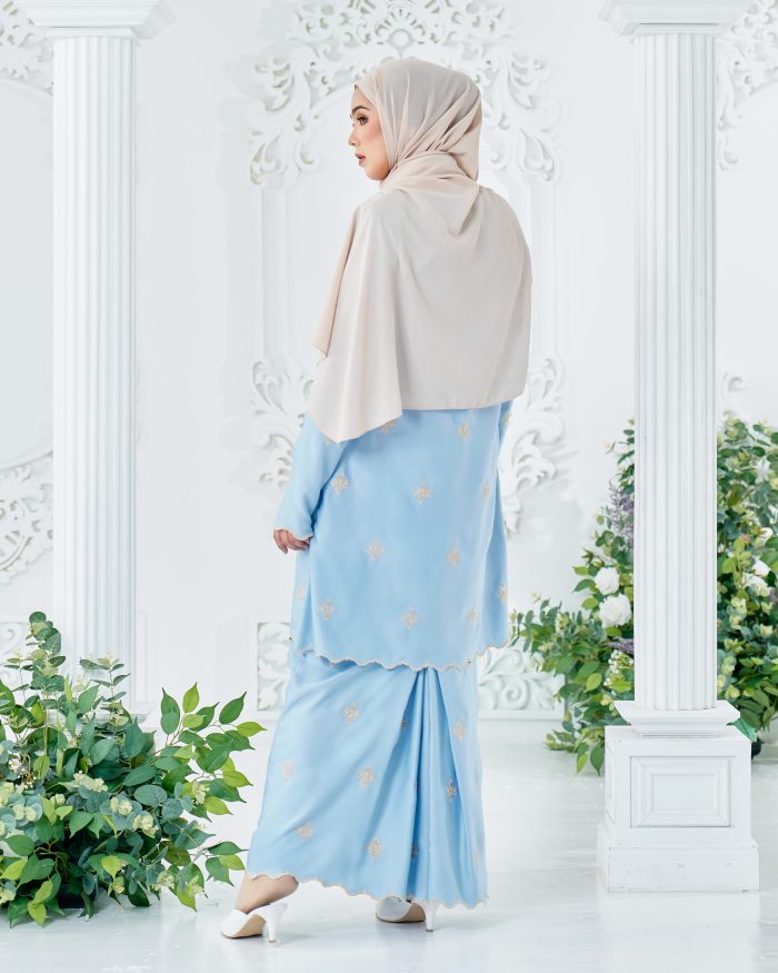 Baju Kurung Sulam Songket Tun Fatimah - Gemala Light Blue - Image 3