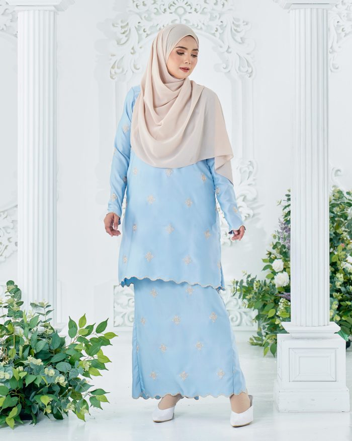 Baju Kurung Sulam Songket Tun Fatimah - Gemala Light Blue