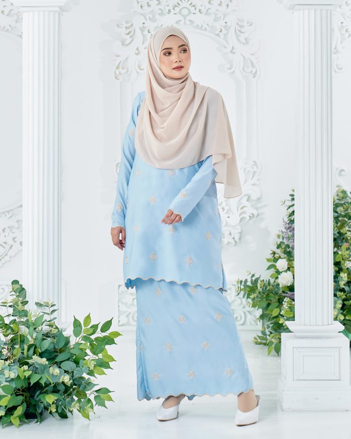 Baju Kurung Sulam Songket Tun Fatimah - Gemala Light Blue - Image 2