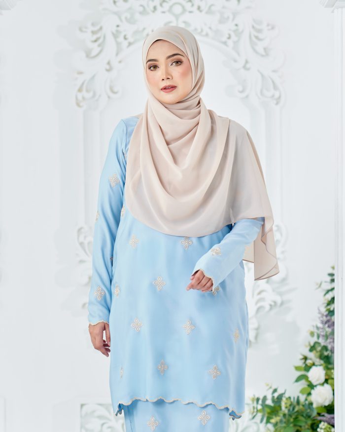 Baju Kurung Sulam Songket Tun Fatimah - Gemala Light Blue - Image 5