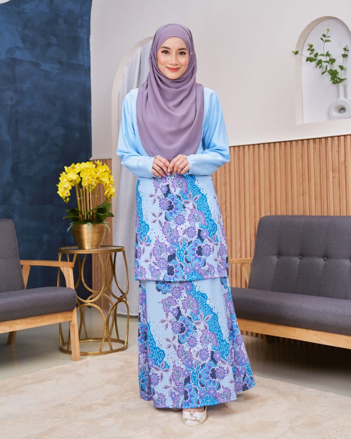 Baju Kurung Moden Batik Sultanah - Anggerik Dusty Blue