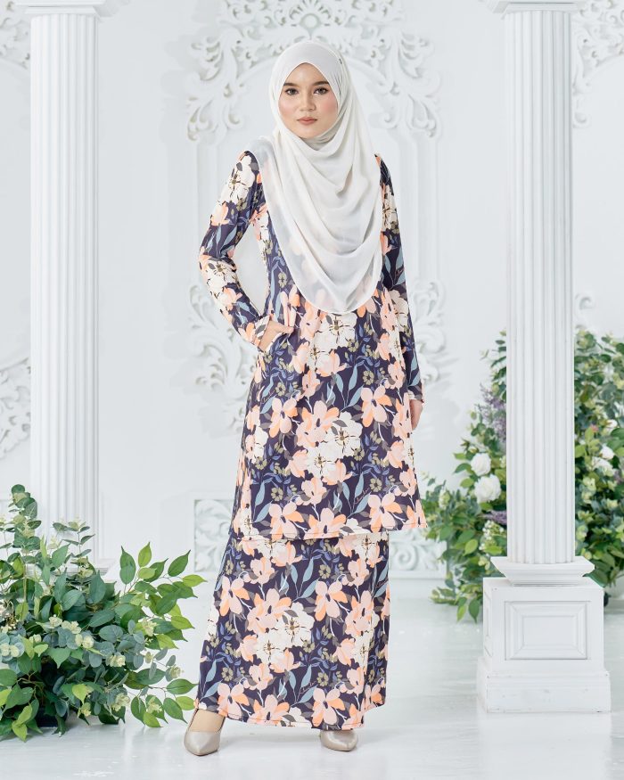 Baju Kurung Pahang Laura Printed 8.0 - Black Mallow