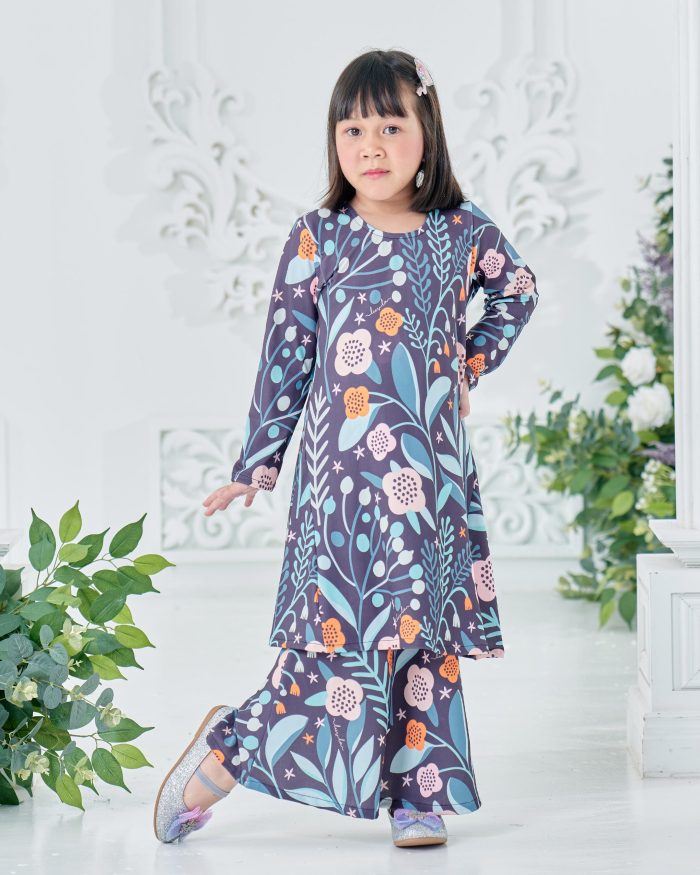 Baju Kurung Pahang Laura Printed Kids 8.0 - Dreamy Flower