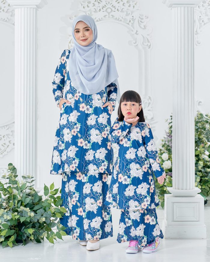 Baju Kurung Pahang Laura Printed Kids 8.0 - Gardenia Night - Image 4