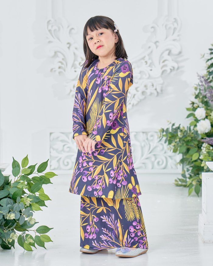 Baju Kurung Pahang Laura Printed Kids 8.0 - Grape Hyacinth