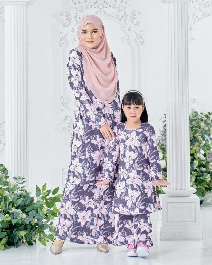 Baju Kurung Pahang Laura Printed Kids 8.0 - Michelia - Image 4