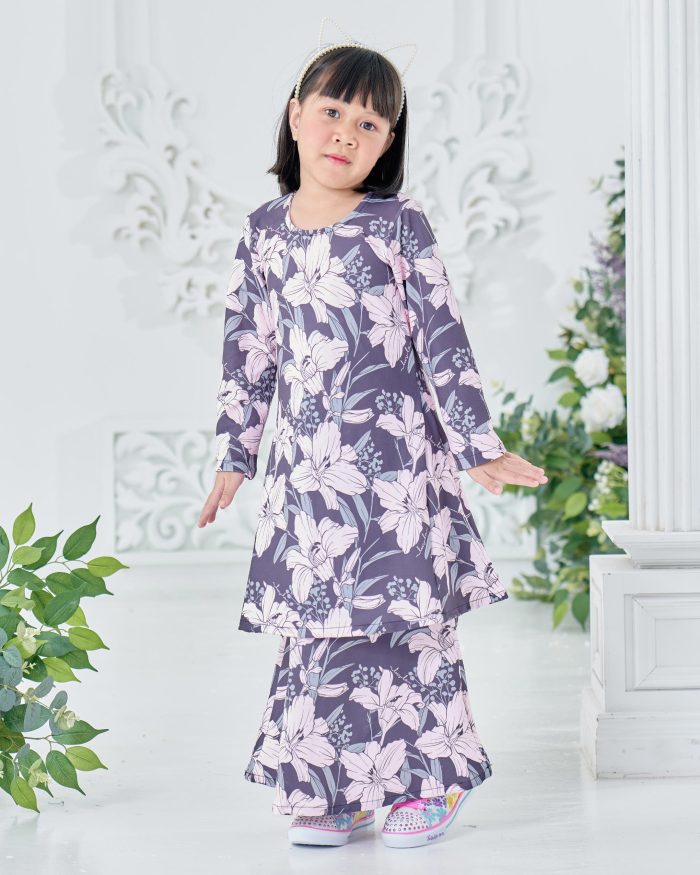 Baju Kurung Pahang Laura Printed Kids 8.0 - Michelia