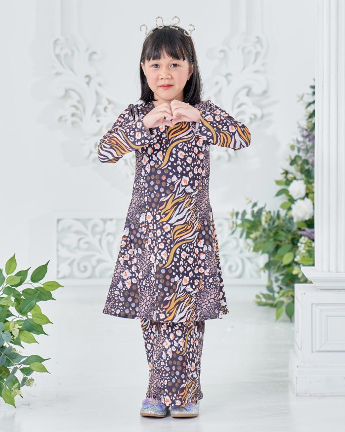 Baju Kurung Pahang Laura Printed Kids 8.0 - Panthera Uncia