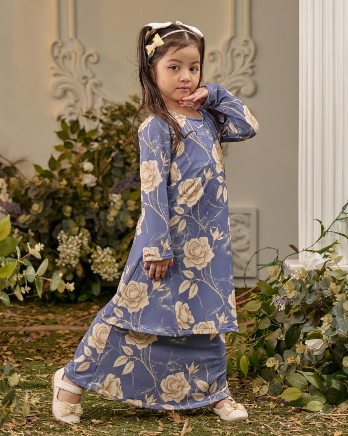 Baju Kurung Pahang Laura Printed Kids 8.0 - Royal Rose