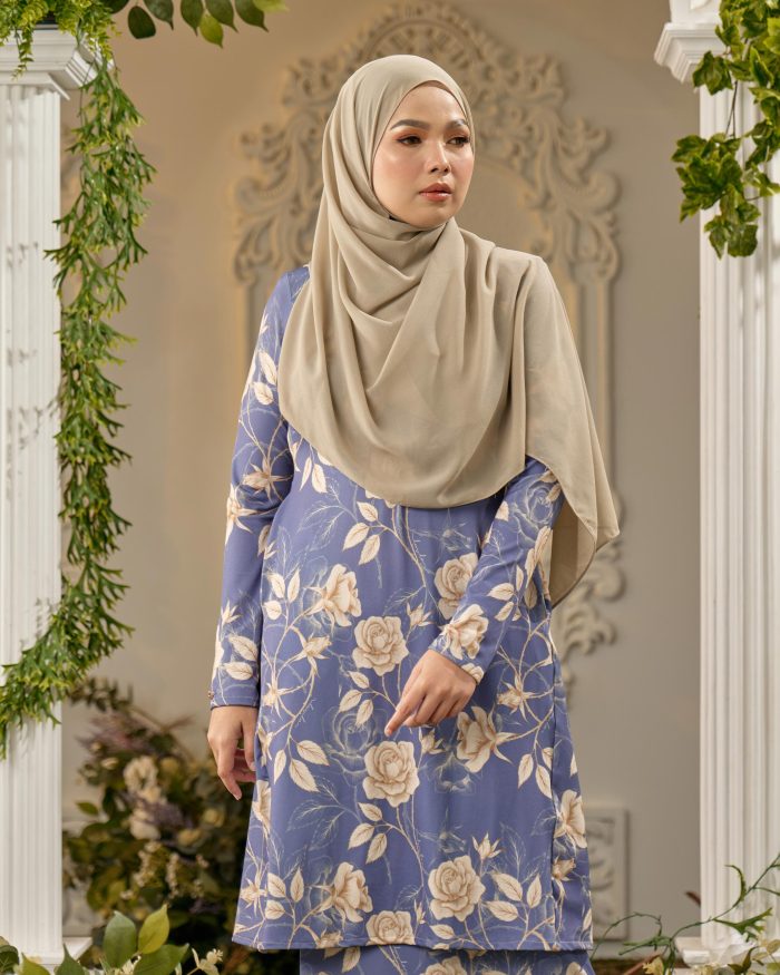 Baju Kurung Pahang Laura Printed 8.0 - Royal Rose - Image 3