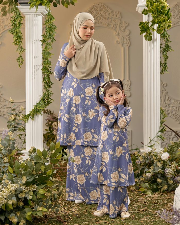 Baju Kurung Pahang Laura Printed Kids 8.0 - Royal Rose - Image 4