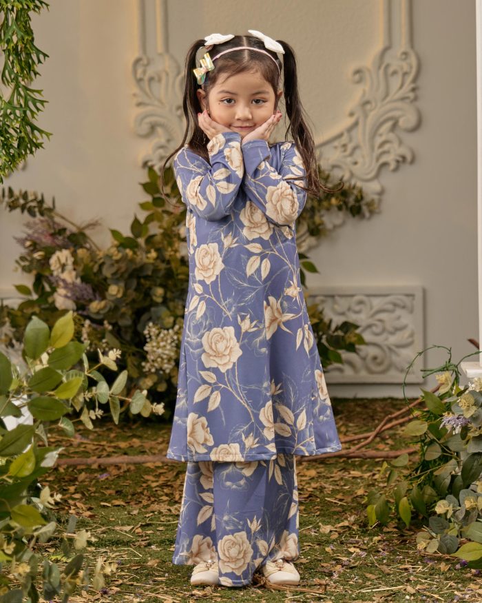 Baju Kurung Pahang Laura Printed Kids 8.0 - Royal Rose - Image 2