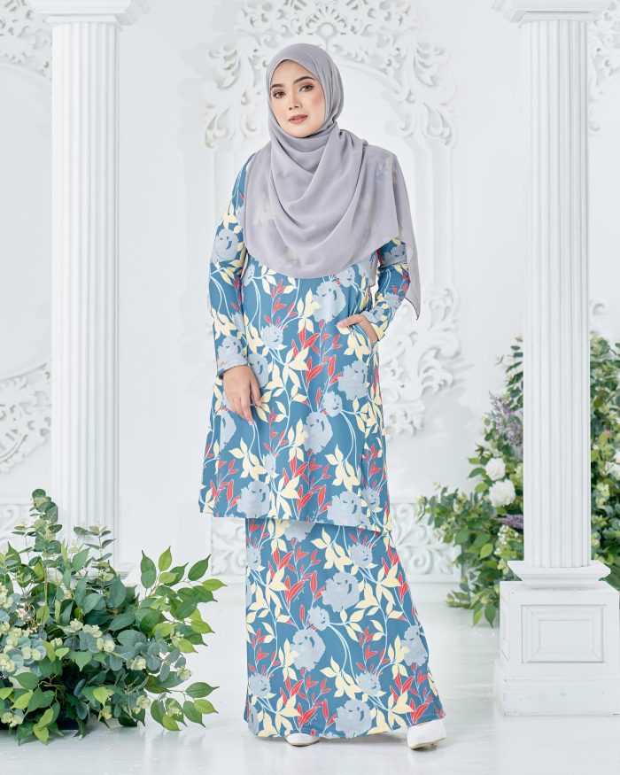 Baju Kurung Pahang Laura Printed 8.0 - Spruce Poppy