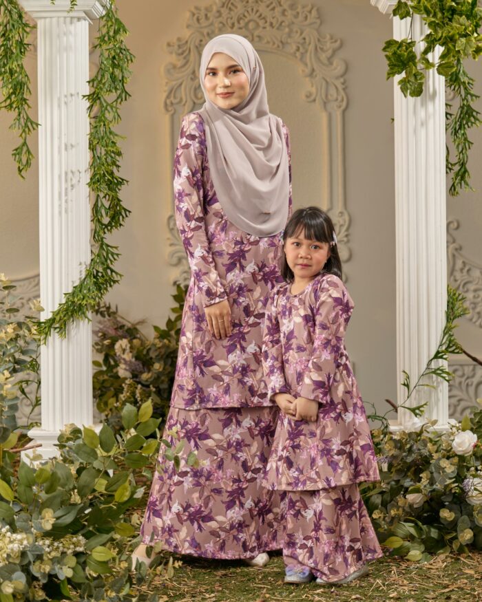 Baju Kurung Pahang Laura Printed Kids 8.0 - Tuberose - Image 3