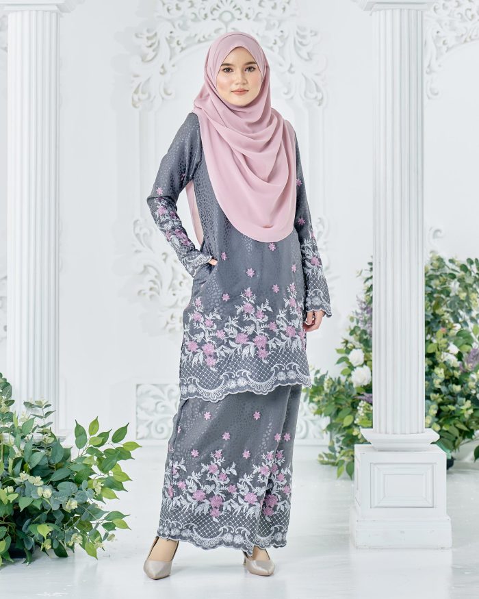 Baju Kurung Sulam Mahsuri - Kekwa Dark Grey - Image 3